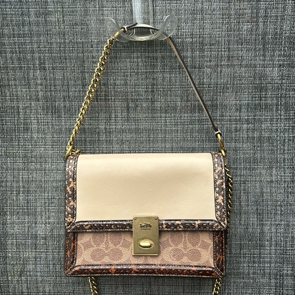 COACH Hutton Shoulder Bag In Signature Canvas With Snakeskin Detail - Picture 2 of 14